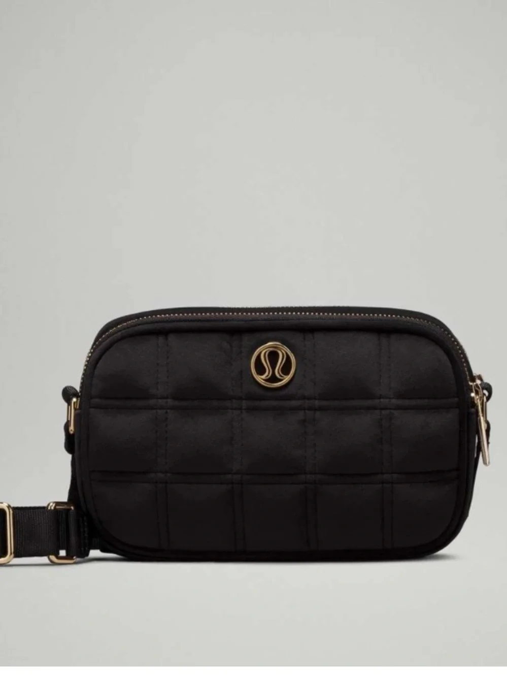 lululemon athletica Black Quilted Crossbody with Rose Gold Logo